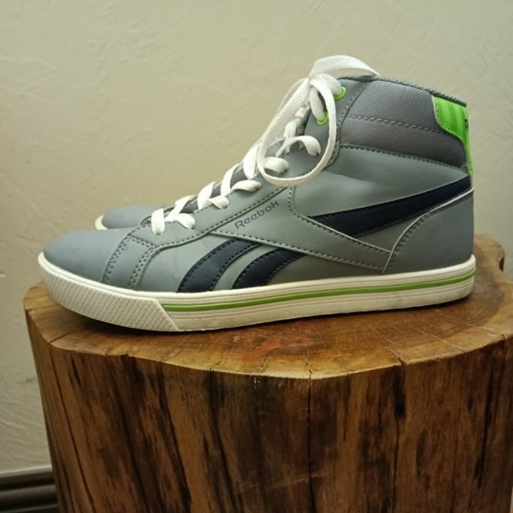Reebok gray and lime green mens high top sneaker